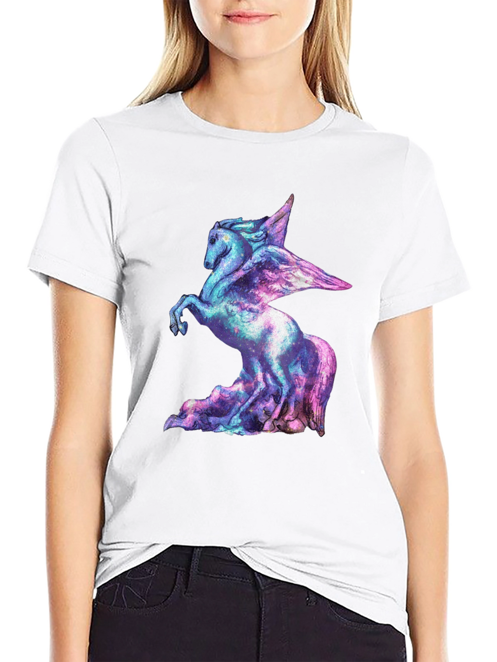 Cosmic Pegasus Graphic Tee - Black Cotton Shirt