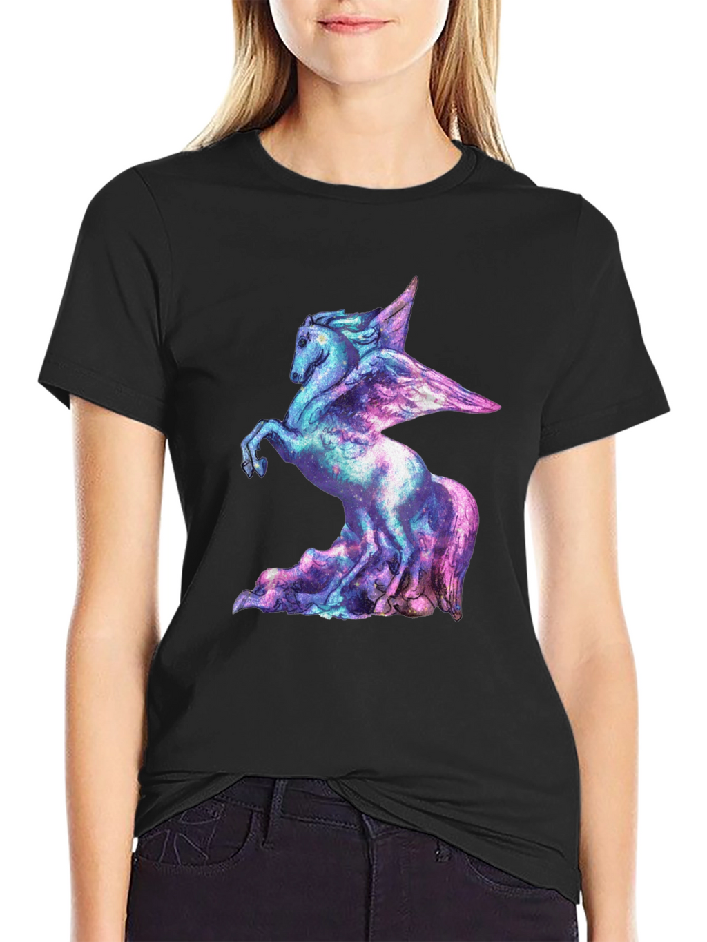 Cosmic Pegasus Graphic Tee - Black Cotton Shirt