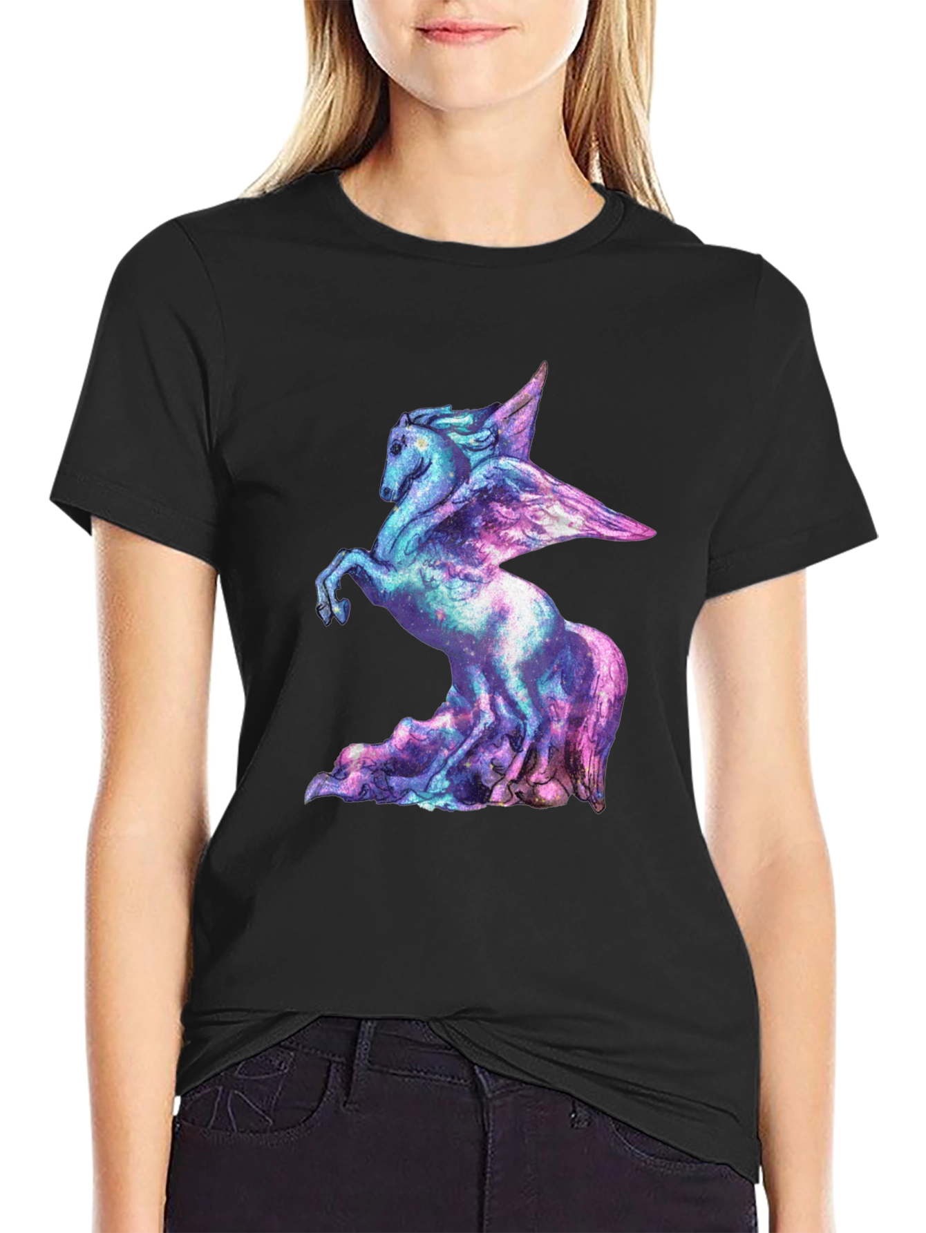 Cosmic Pegasus Graphic Tee - Black Cotton Shirt