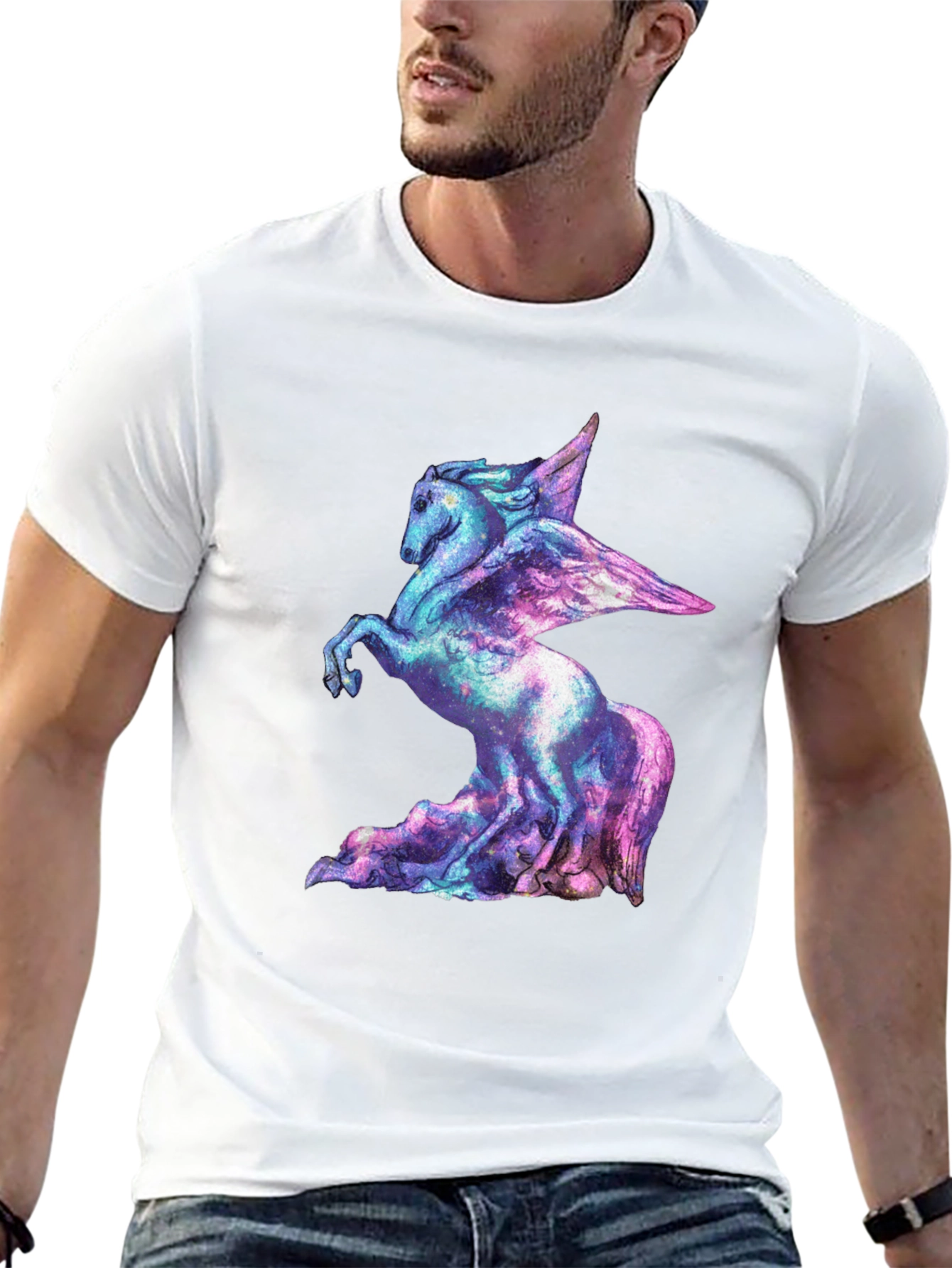 Cosmic Pegasus Graphic Tee - Black Cotton Shirt