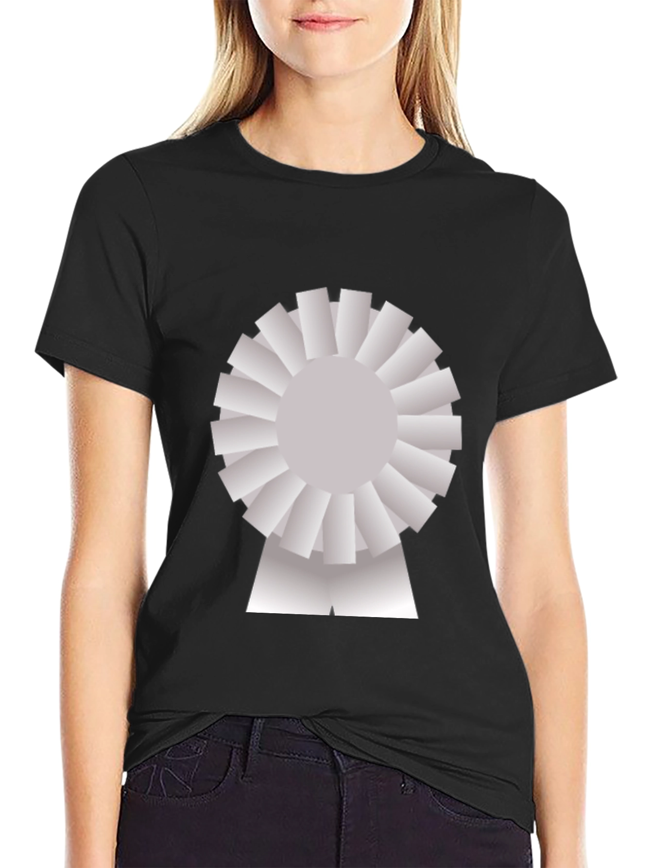 Novelty Graphic T-Shirt - Silver Rosette Design