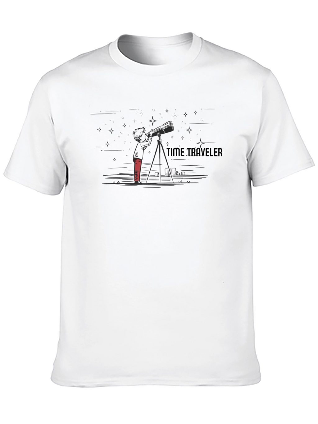Time Traveler Telescope Graphic T-Shirt - Black