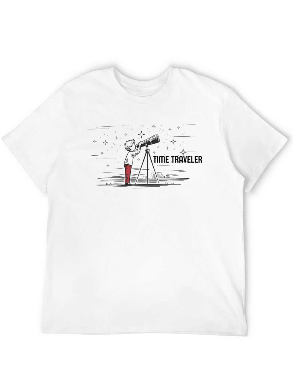 Time Traveler Telescope Graphic T-Shirt - Black