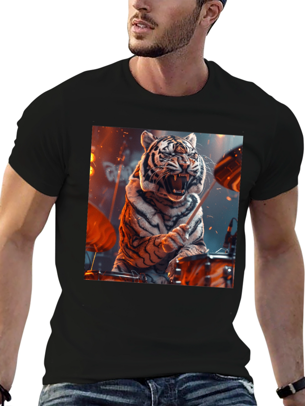Tiger Drummer Graphic Tee - Black