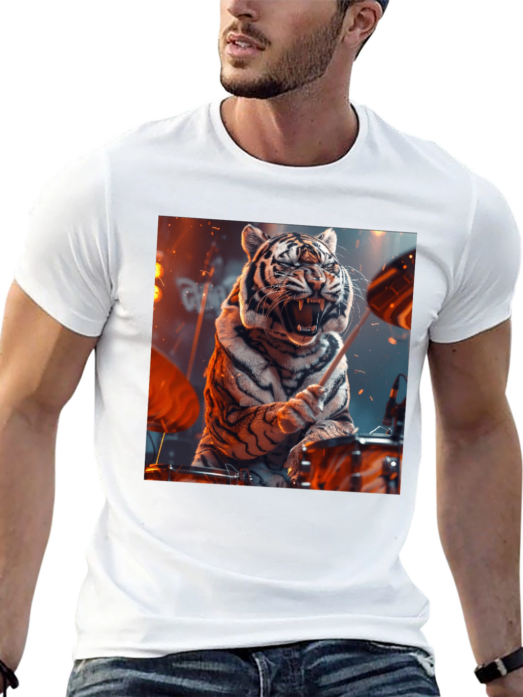 Tiger Drummer Graphic Tee - Black