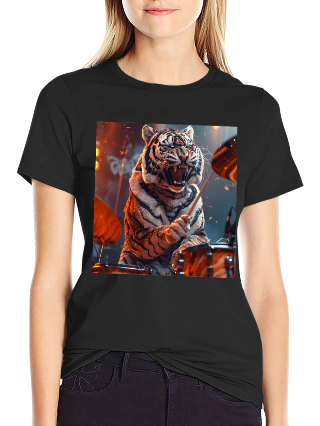 Tiger Drummer Graphic Tee - Black