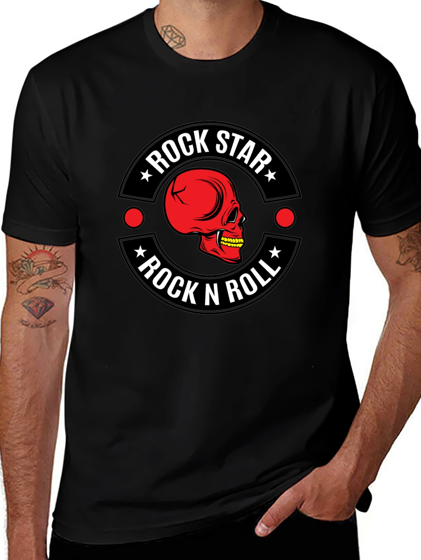 Rock Star Rock n Roll Skull Graphic T-Shirt