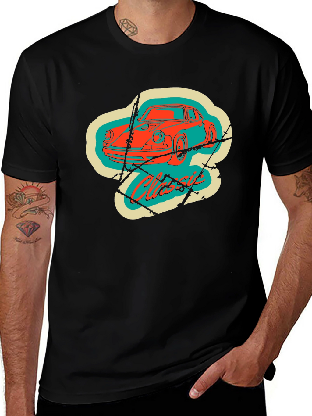 Classic Car Graphic Tee - Retro Style Black T-Shirt