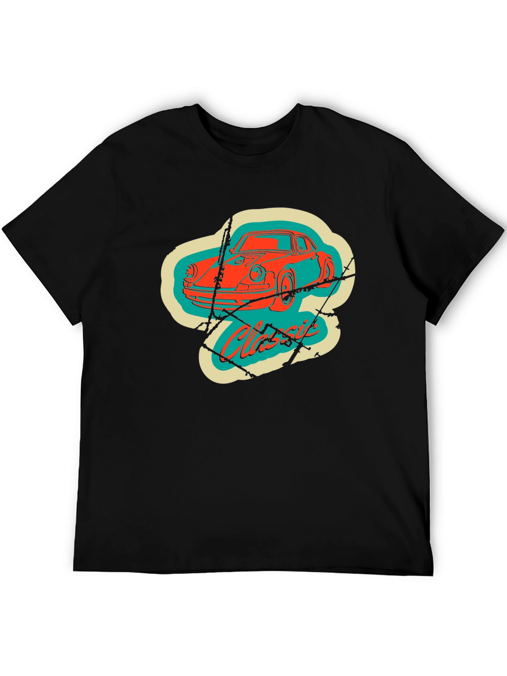 Classic Car Graphic Tee - Retro Style Black T-Shirt