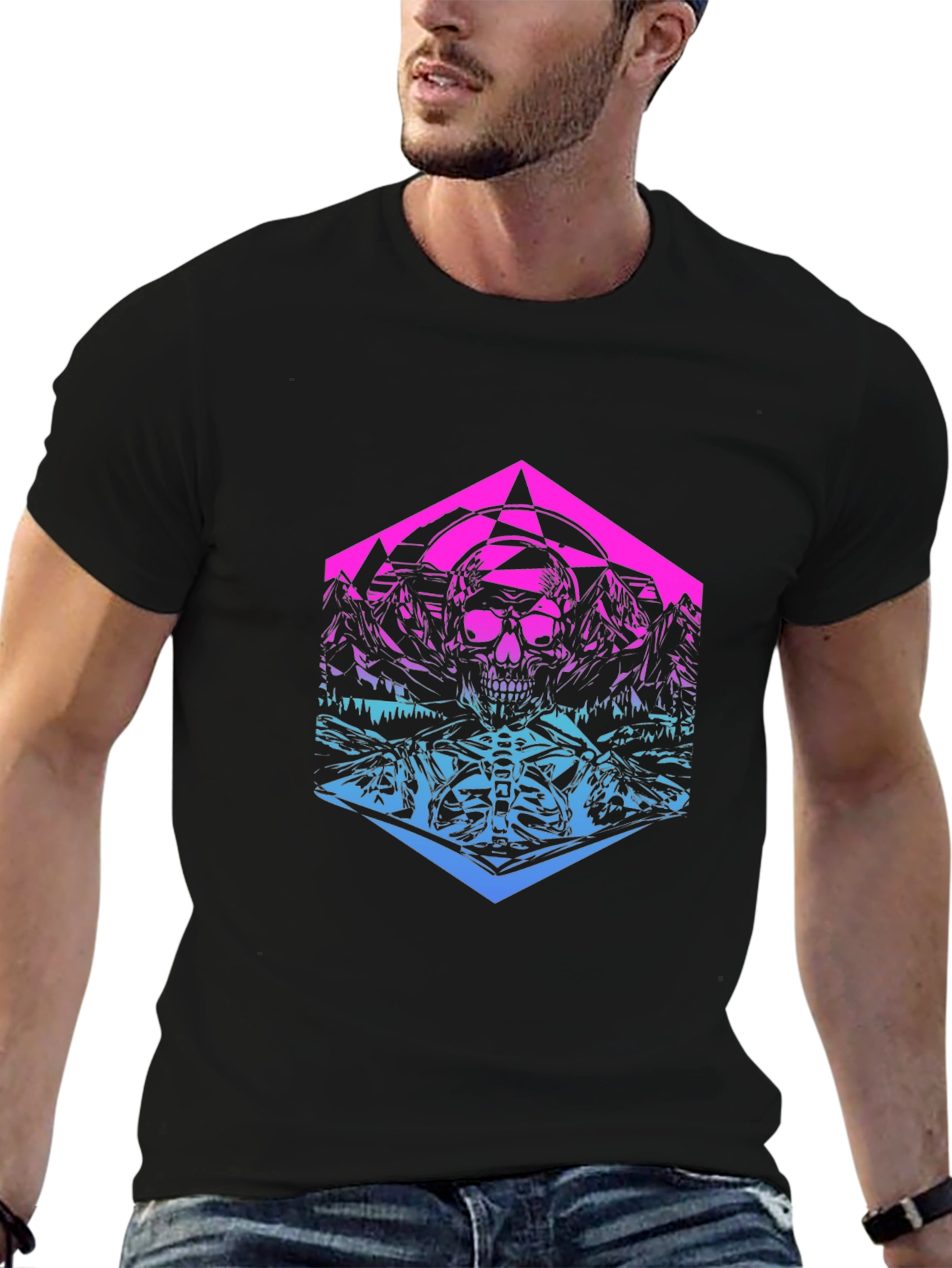 Skull Mountain Gradient Graphic T-Shirt