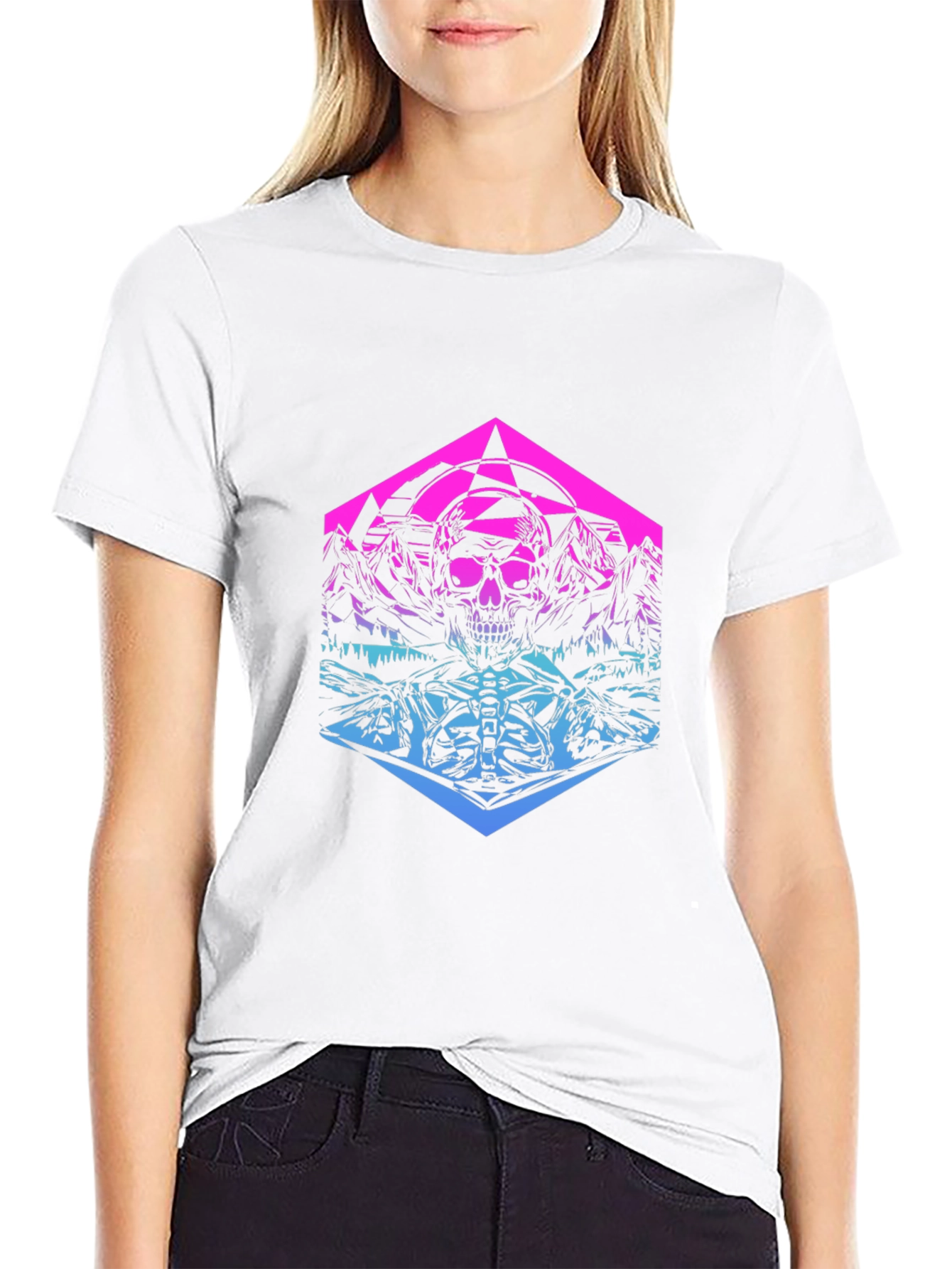 Skull Mountain Gradient Graphic T-Shirt