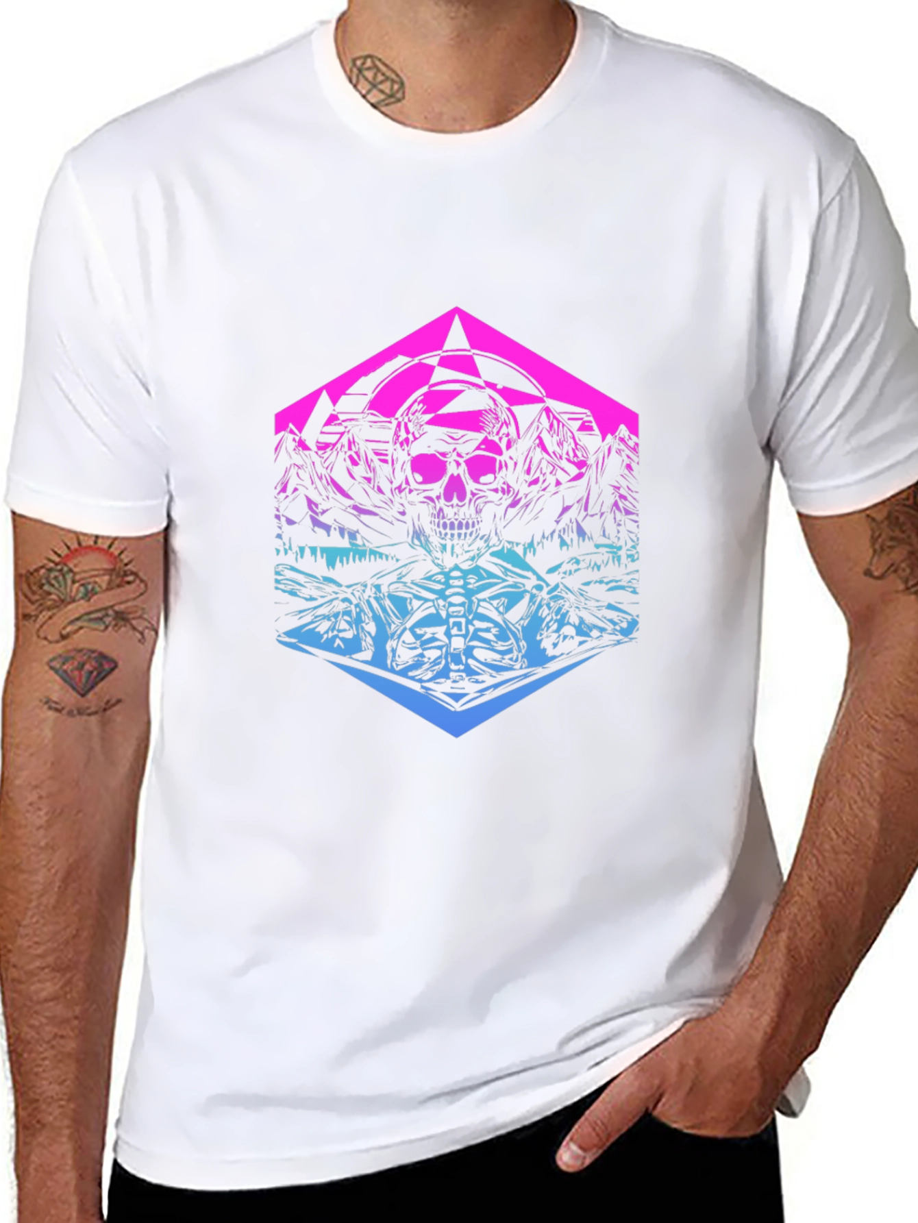 Skull Mountain Gradient Graphic T-Shirt