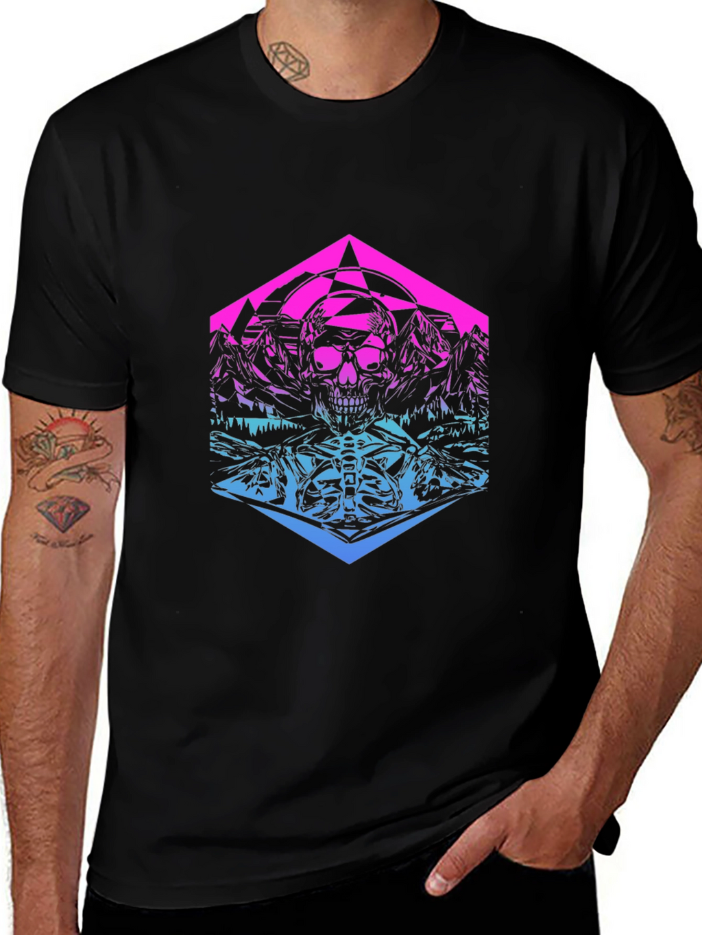 Skull Mountain Gradient Graphic T-Shirt