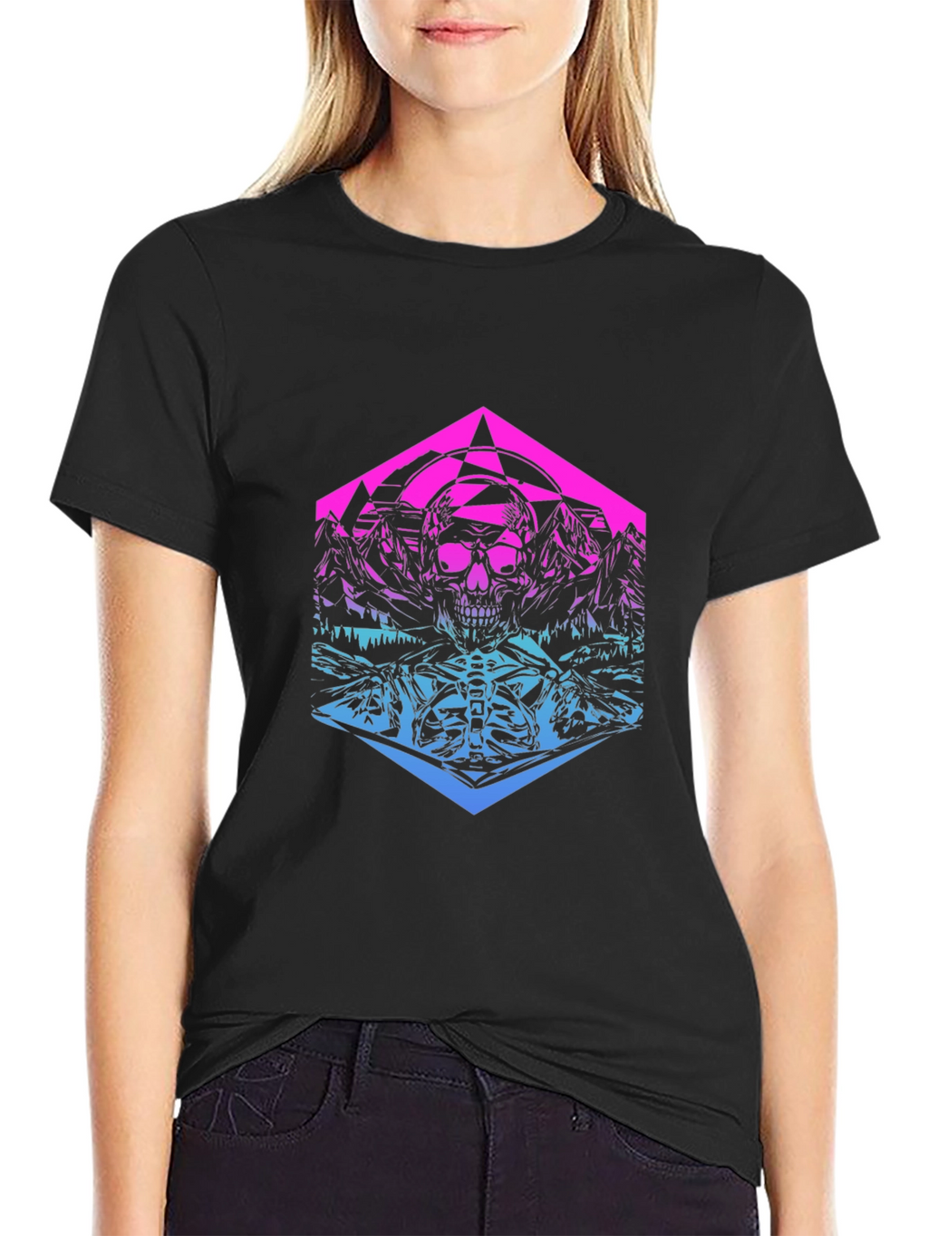 Skull Mountain Gradient Graphic T-Shirt