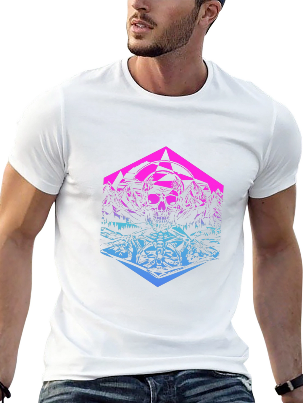 Skull Mountain Gradient Graphic T-Shirt