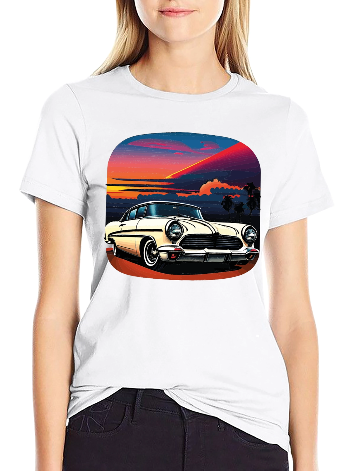 Sunset Classic Car T-Shirt - Retro Cool