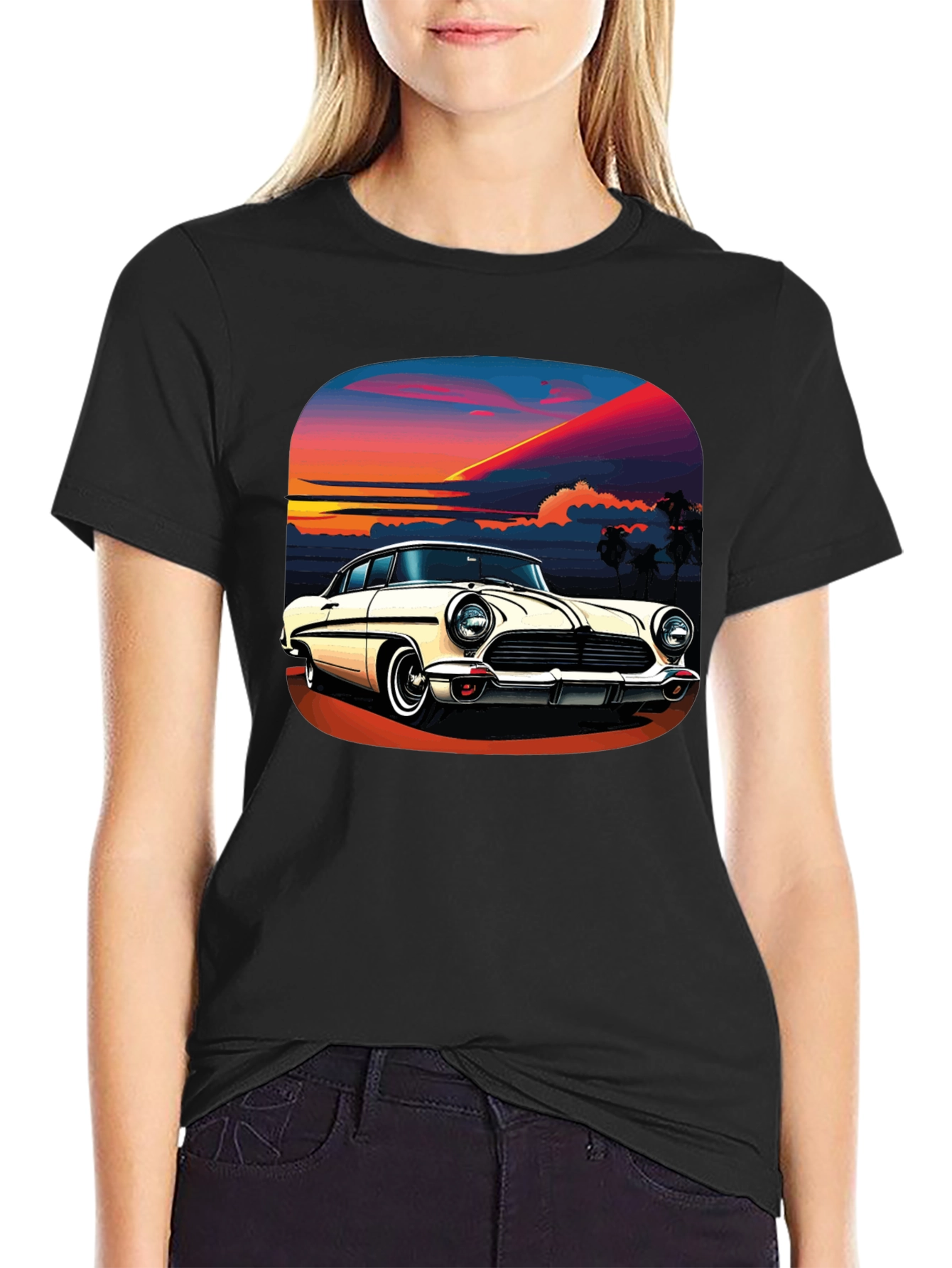 Sunset Classic Car T-Shirt - Retro Cool