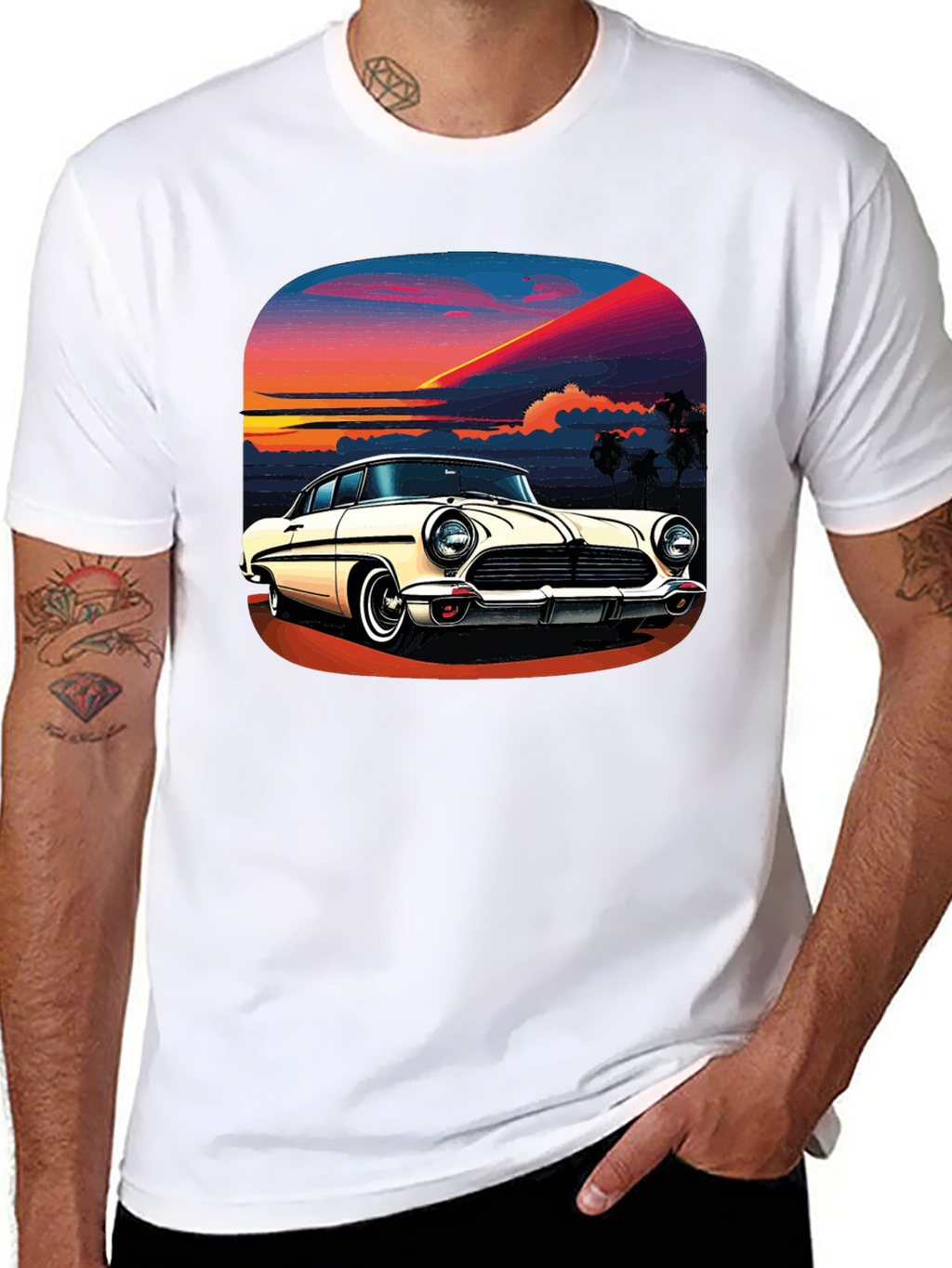 Sunset Classic Car T-Shirt - Retro Cool