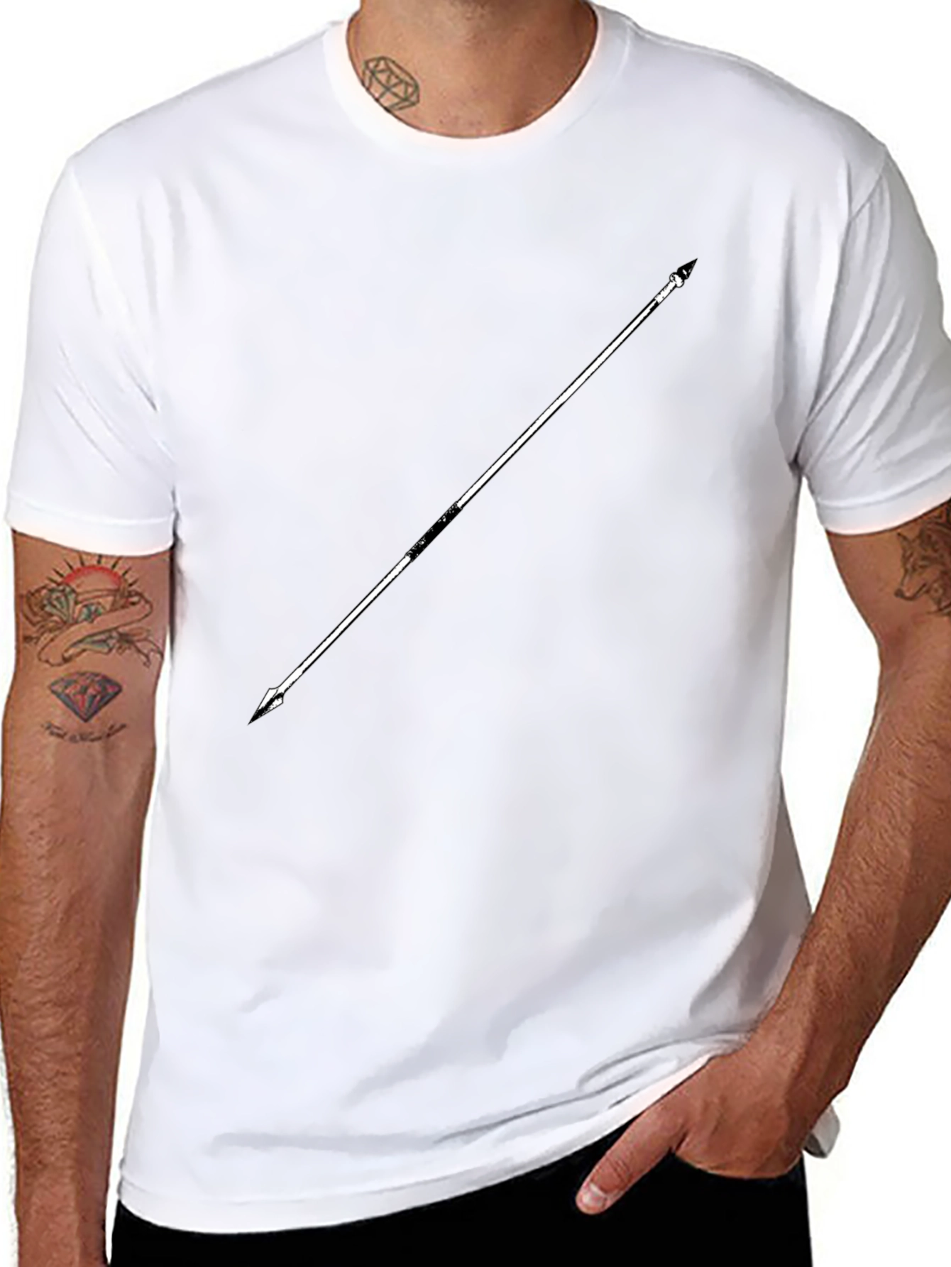 Minimalist Spear Graphic Black T-Shirt