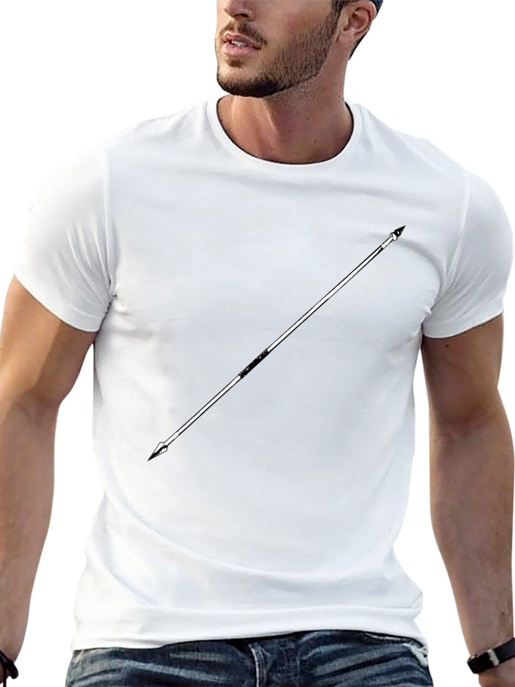 Minimalist Spear Graphic Black T-Shirt