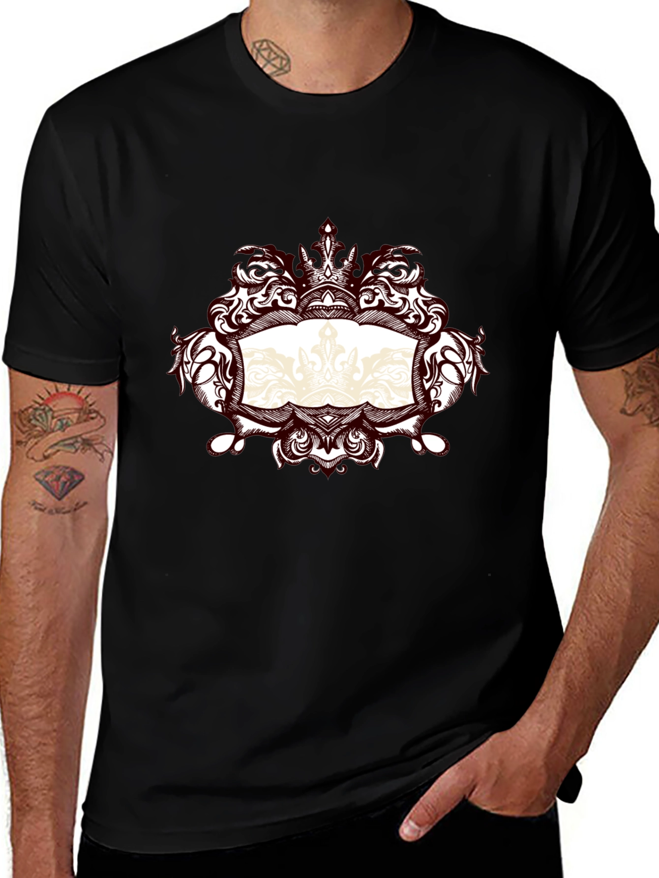 Ornate Crown Graphic Black T-Shirt