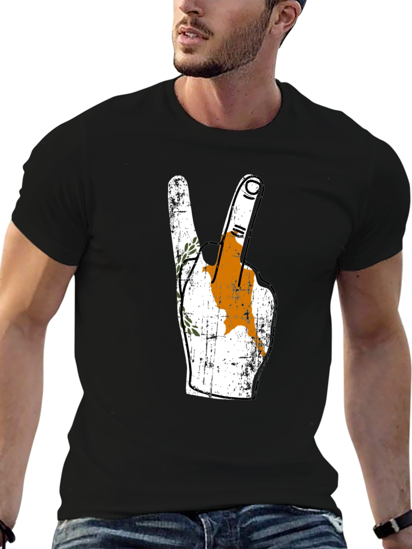 Cyprus Flag Peace Sign Black T-Shirt