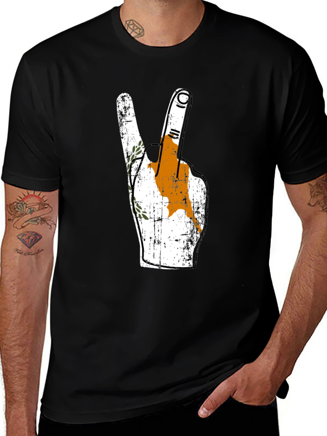 Cyprus Flag Peace Sign Black T-Shirt