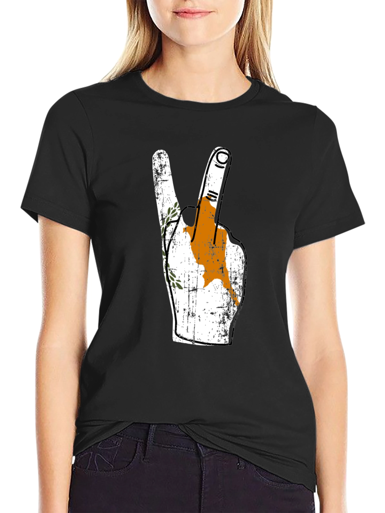 Cyprus Flag Peace Sign Black T-Shirt