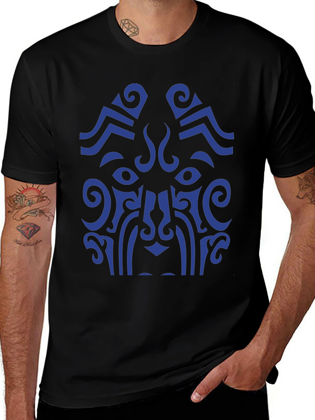 Tribal Art Graphic Tee - Bold Blue Design