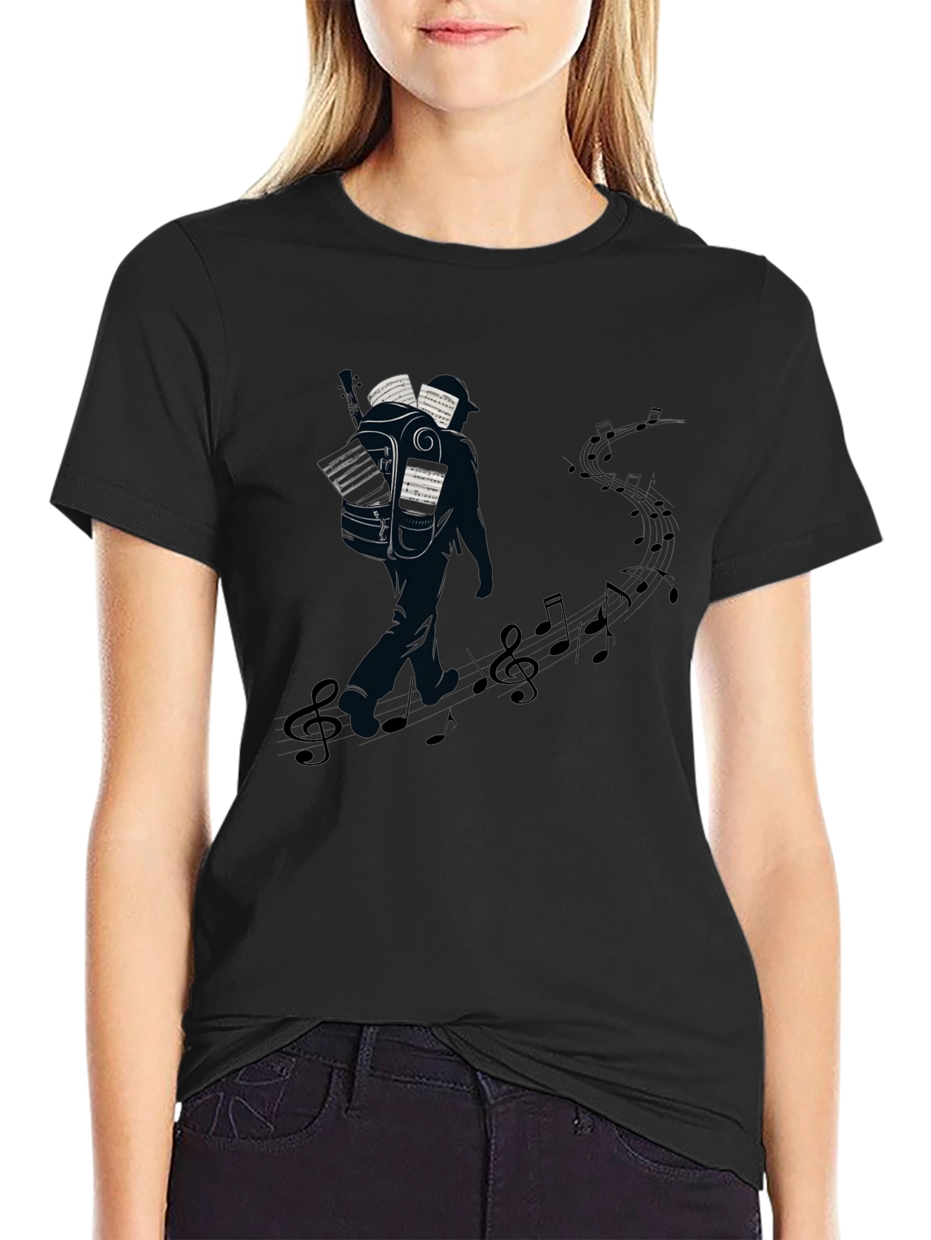 Musical Journey Graphic Tee - Black Cotton T-Shirt