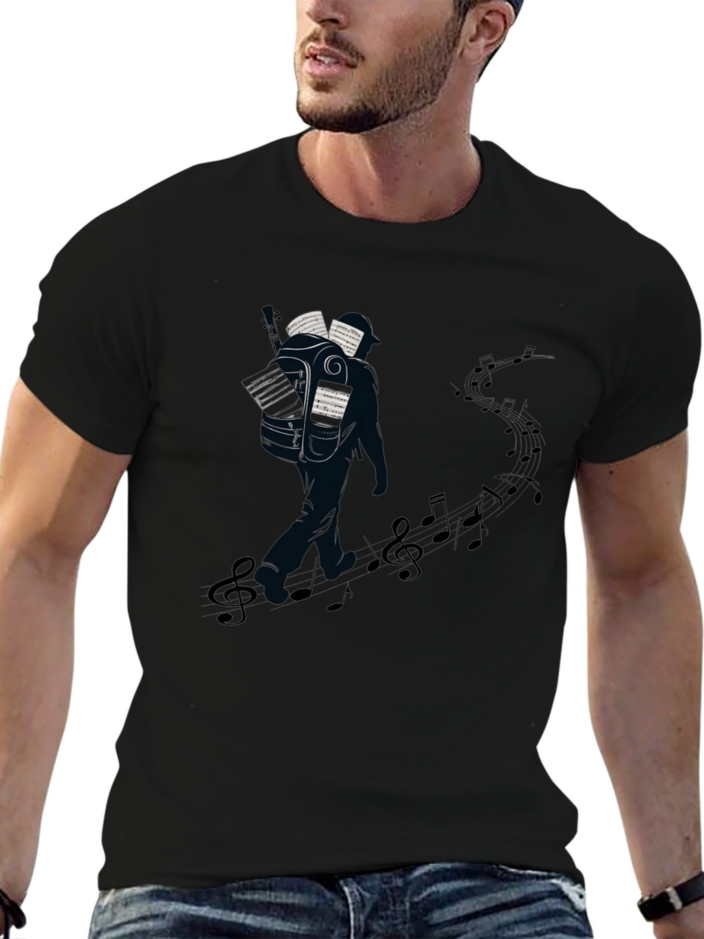 Musical Journey Graphic Tee - Black Cotton T-Shirt