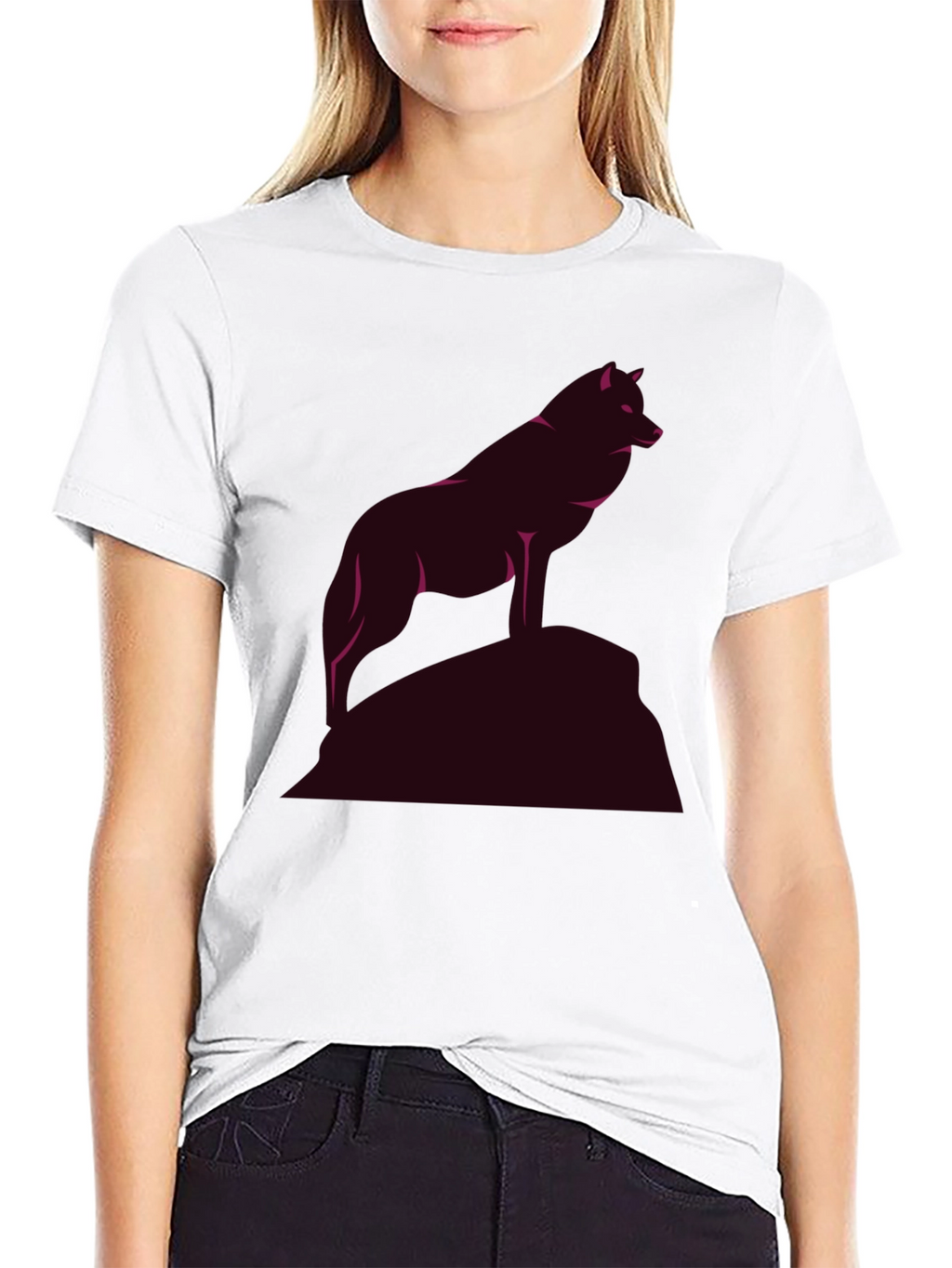 Mens Black T-Shirt with Wolf Graphic
