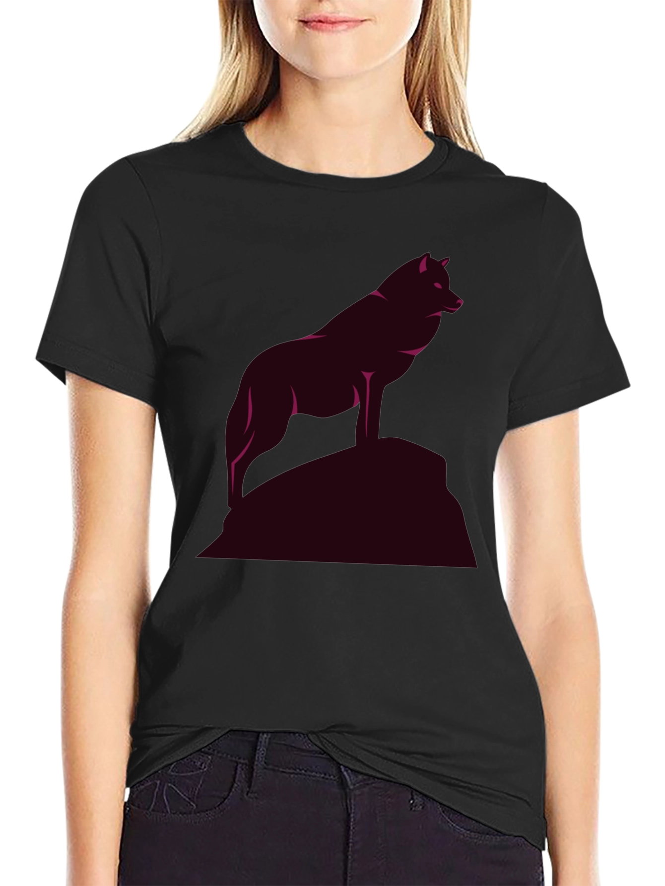 Mens Black T-Shirt with Wolf Graphic