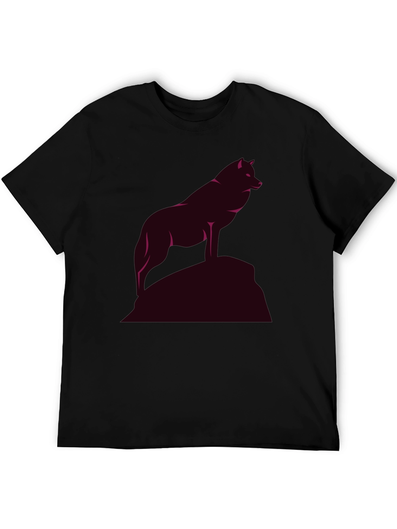 Mens Black T-Shirt with Wolf Graphic
