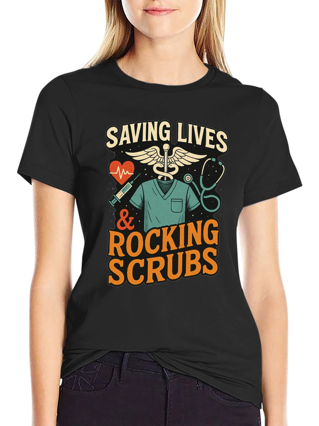 Saving Lives & Rocking Scrubs Graphic Tee