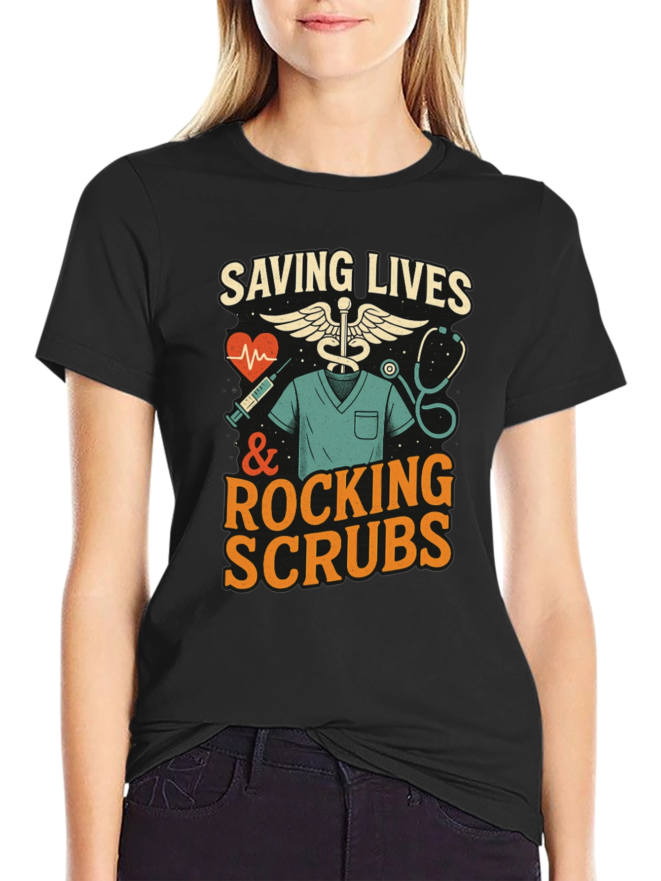 Saving Lives & Rocking Scrubs Graphic Tee