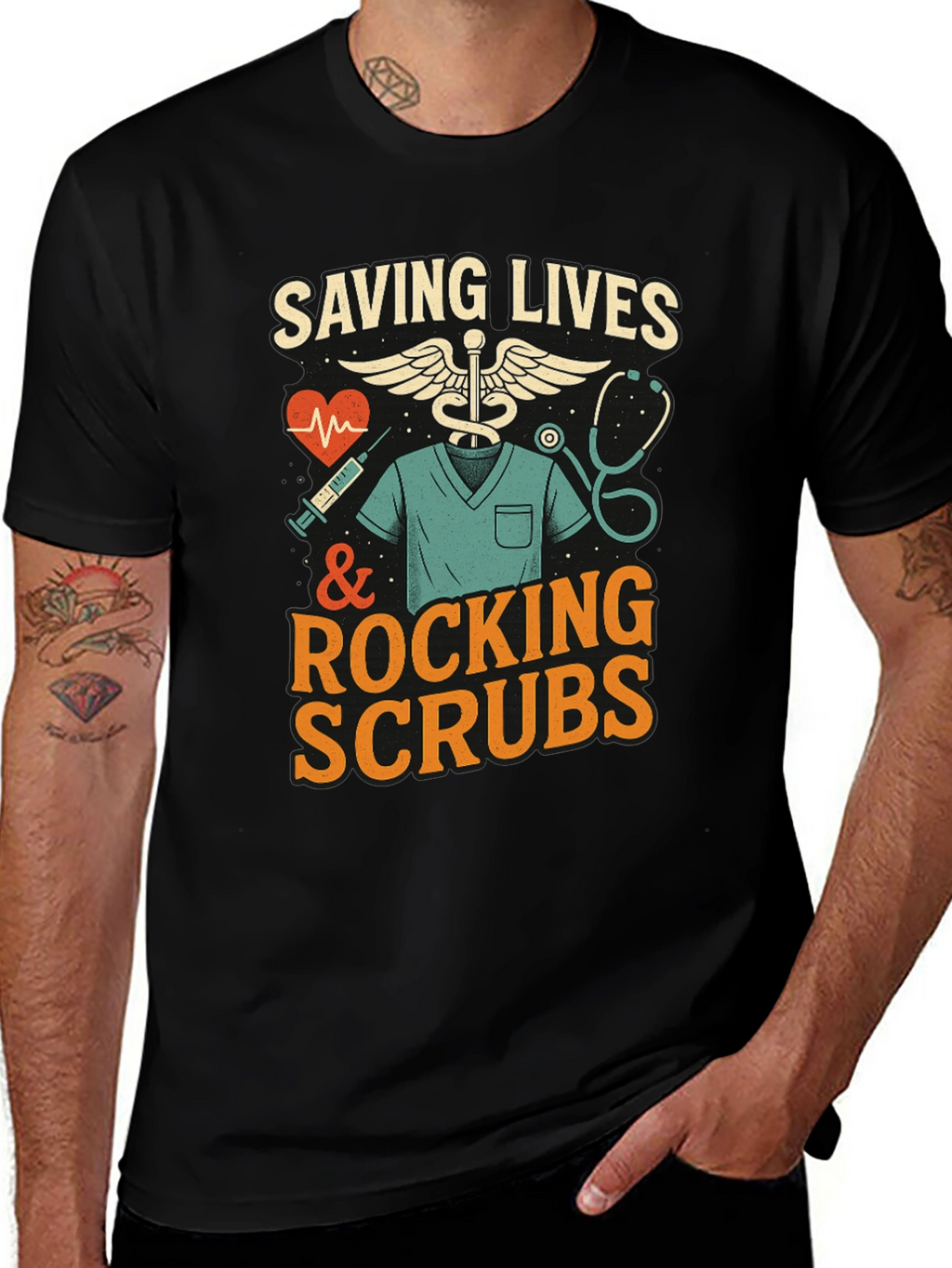 Saving Lives & Rocking Scrubs Graphic Tee