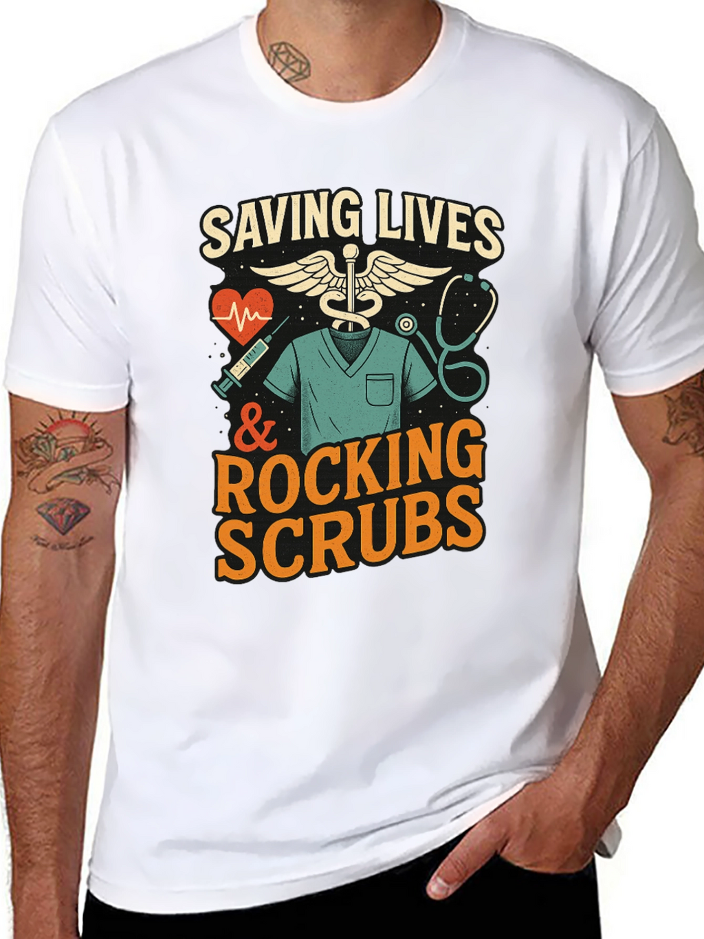 Saving Lives & Rocking Scrubs Graphic Tee