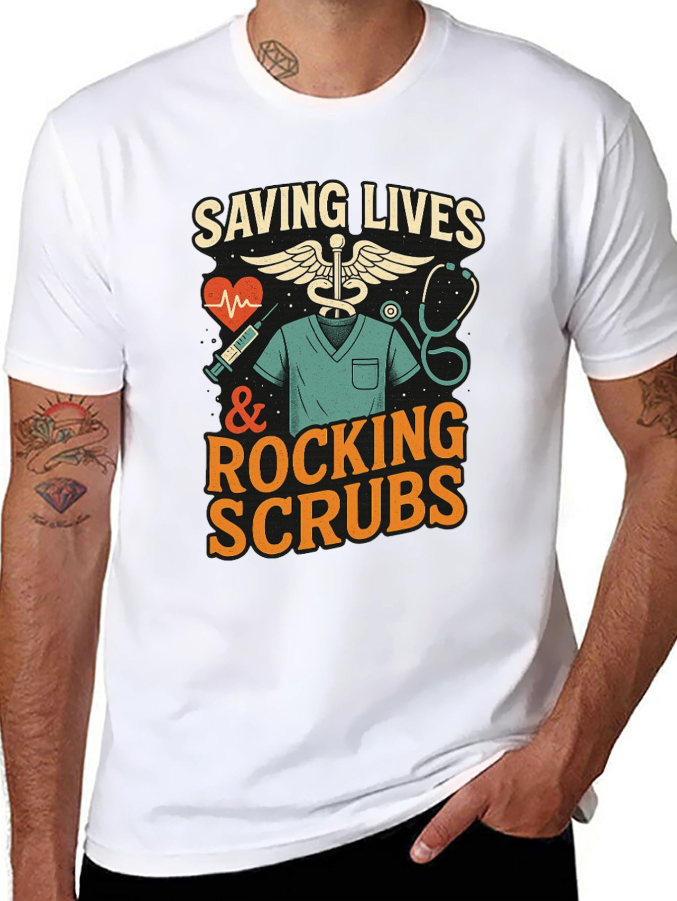 Saving Lives & Rocking Scrubs Graphic Tee
