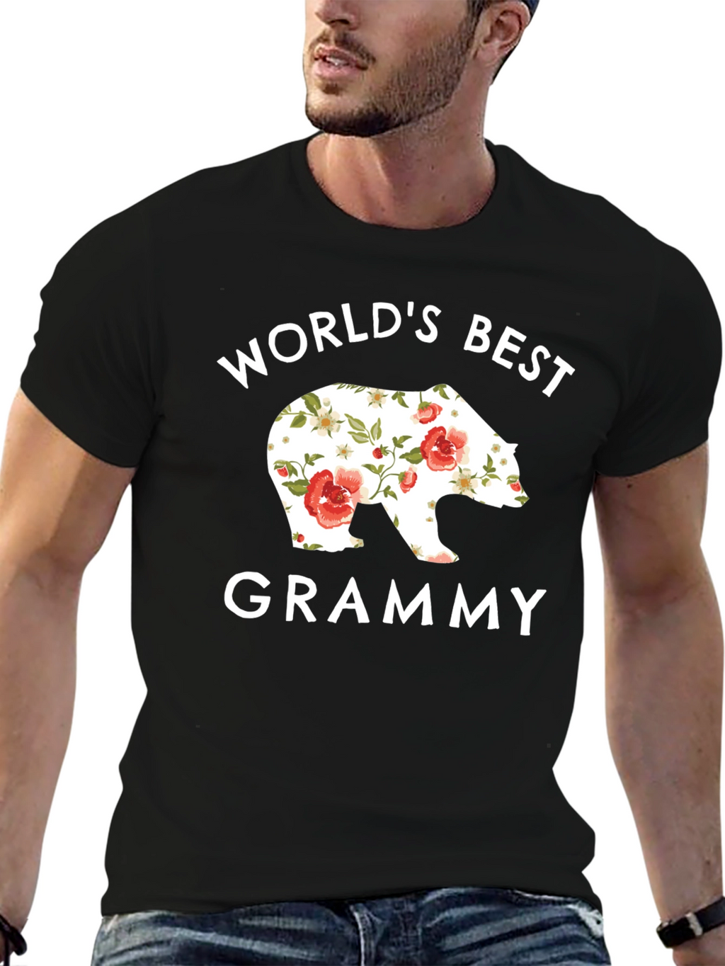 Worlds Best Grammy Bear Floral T-Shirt