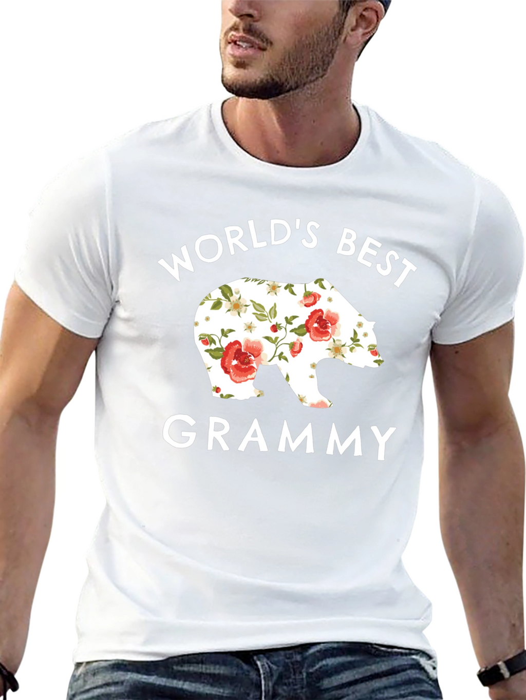 Worlds Best Grammy Bear Floral T-Shirt