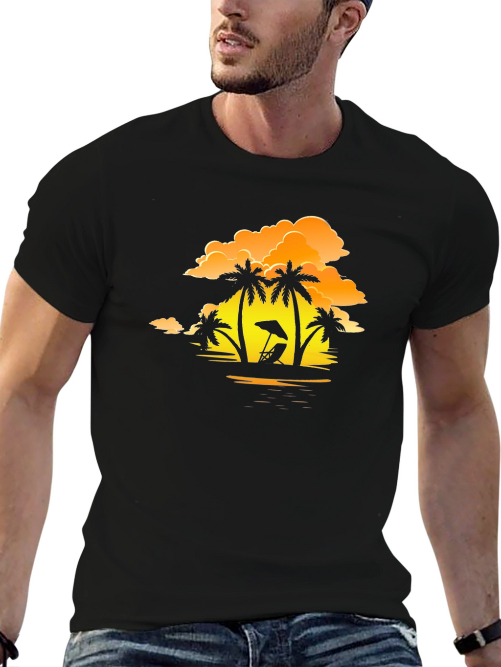 Sunset Beach Palm Tree T-Shirt - Relaxed Fit