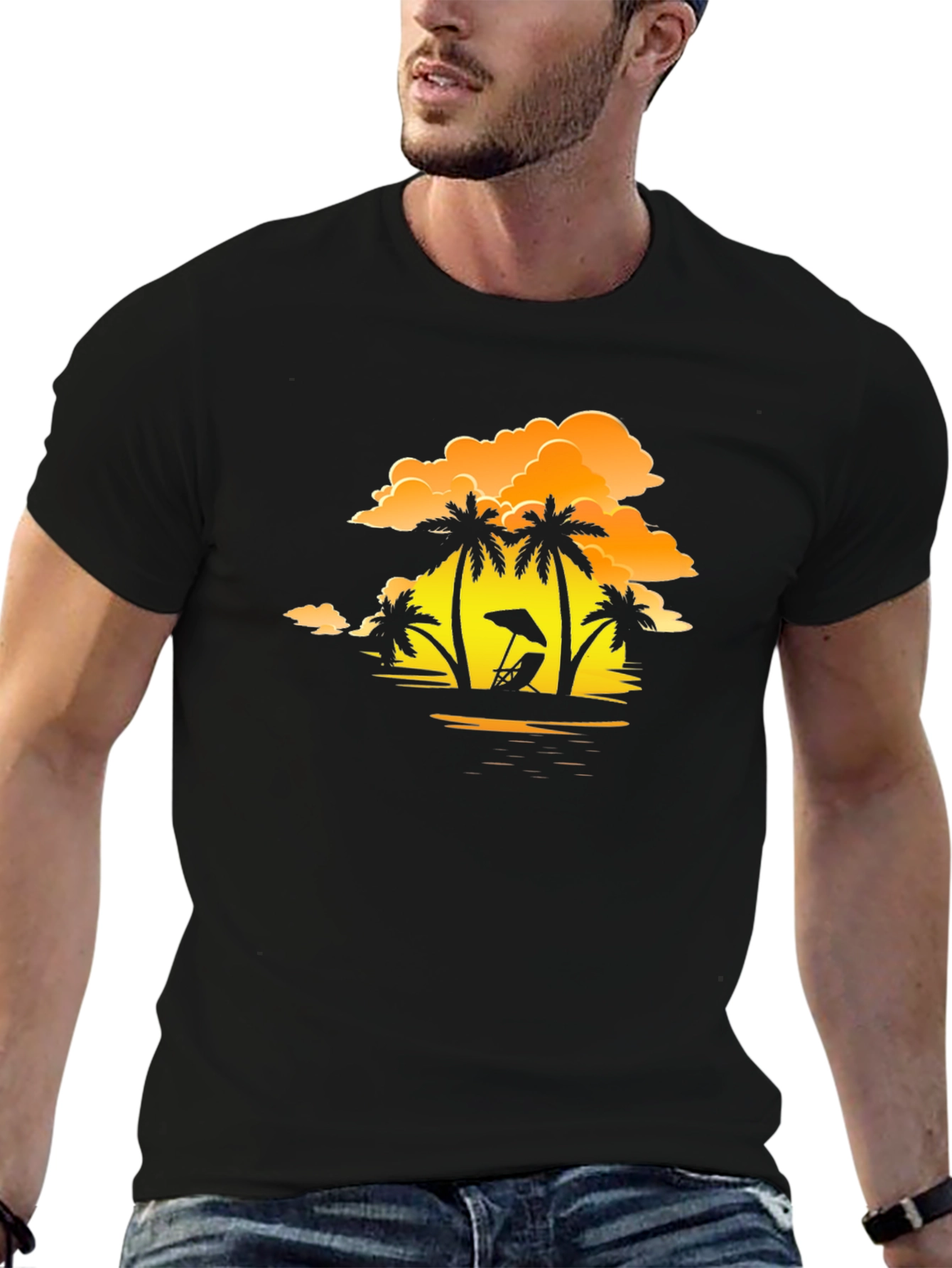 Sunset Beach Palm Tree T-Shirt - Relaxed Fit