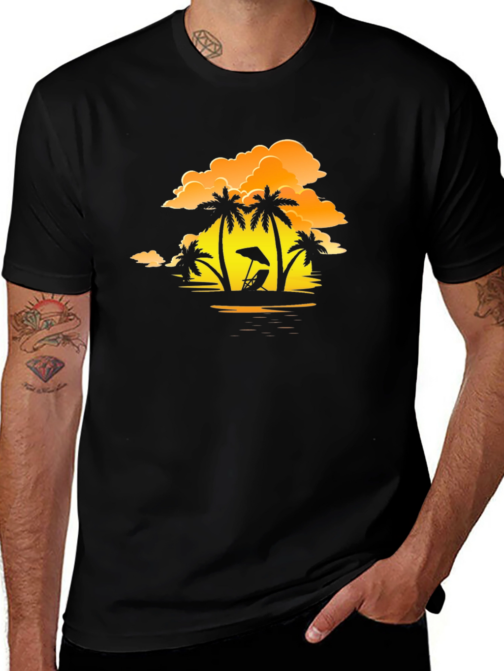 Sunset Beach Palm Tree T-Shirt - Relaxed Fit