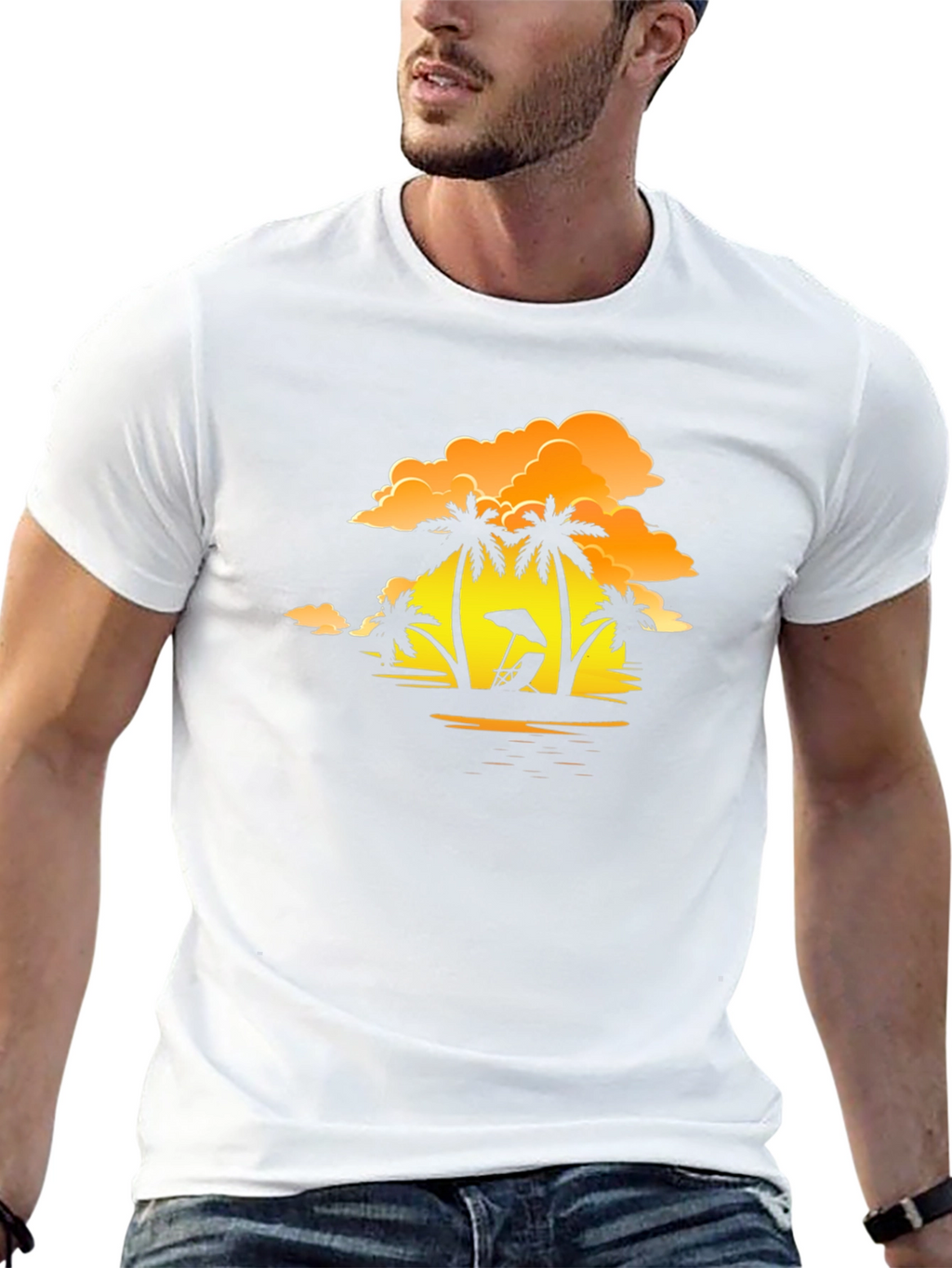 Sunset Beach Palm Tree T-Shirt - Relaxed Fit