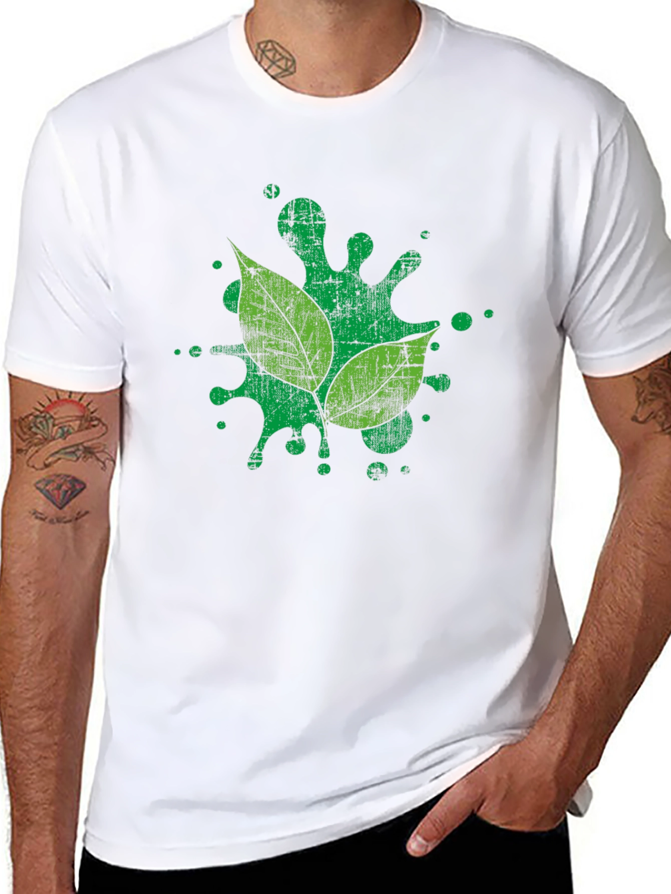 Leaf Splatter Graphic Tee - Black