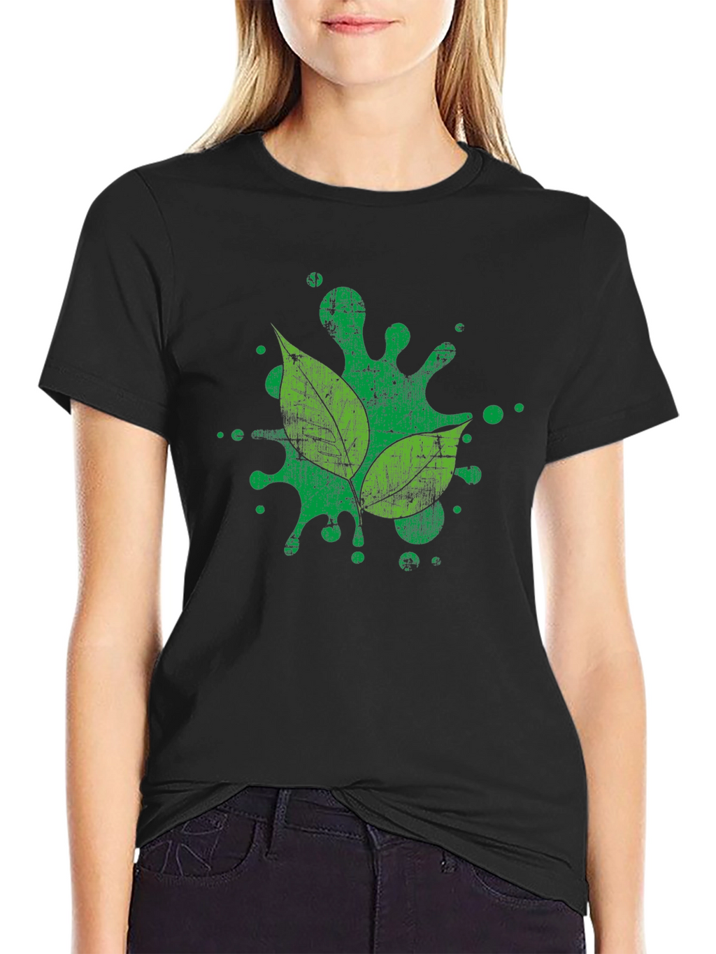 Leaf Splatter Graphic Tee - Black