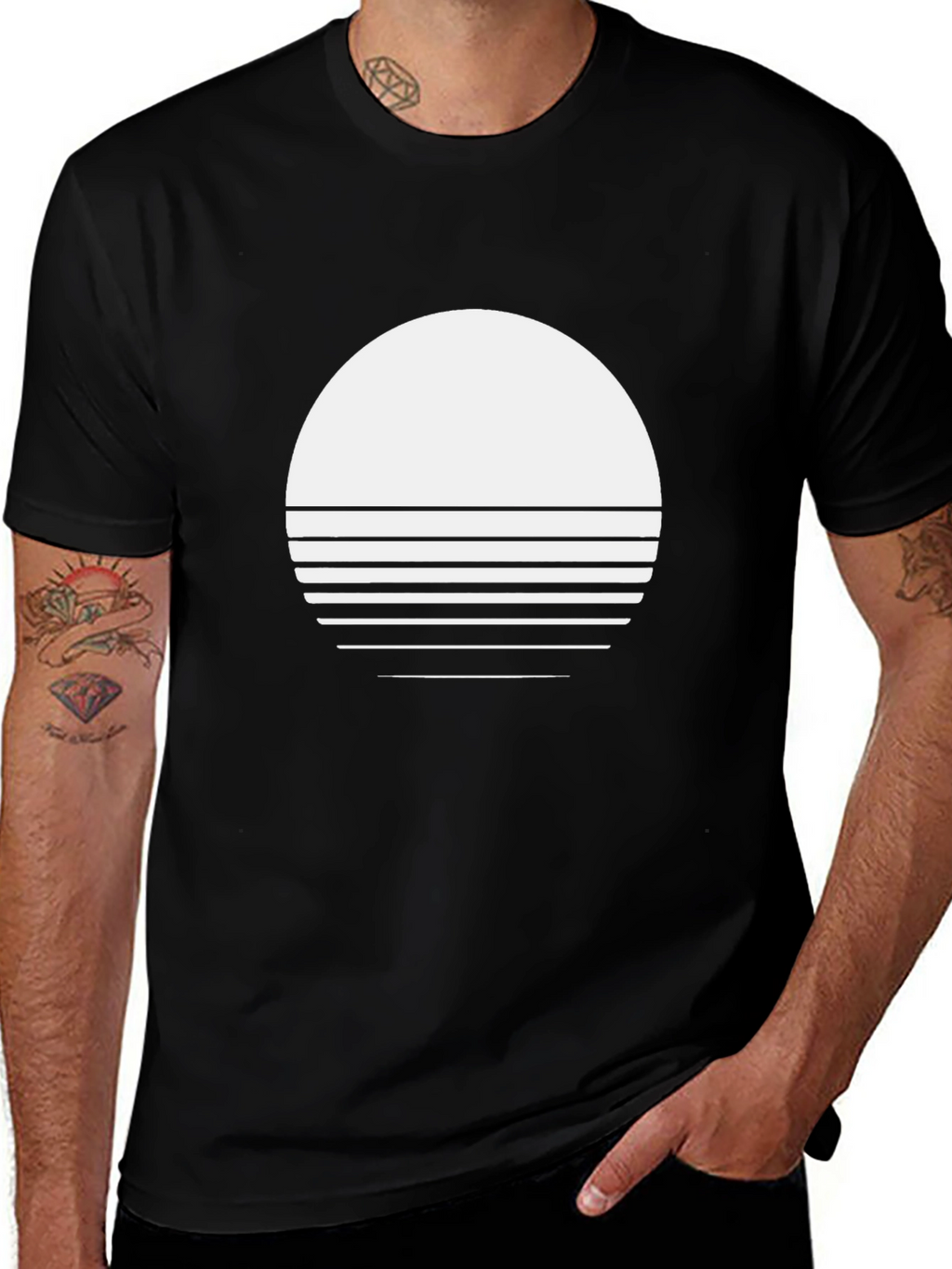 Retro Sunset Graphic Tee - Black Cotton Blend