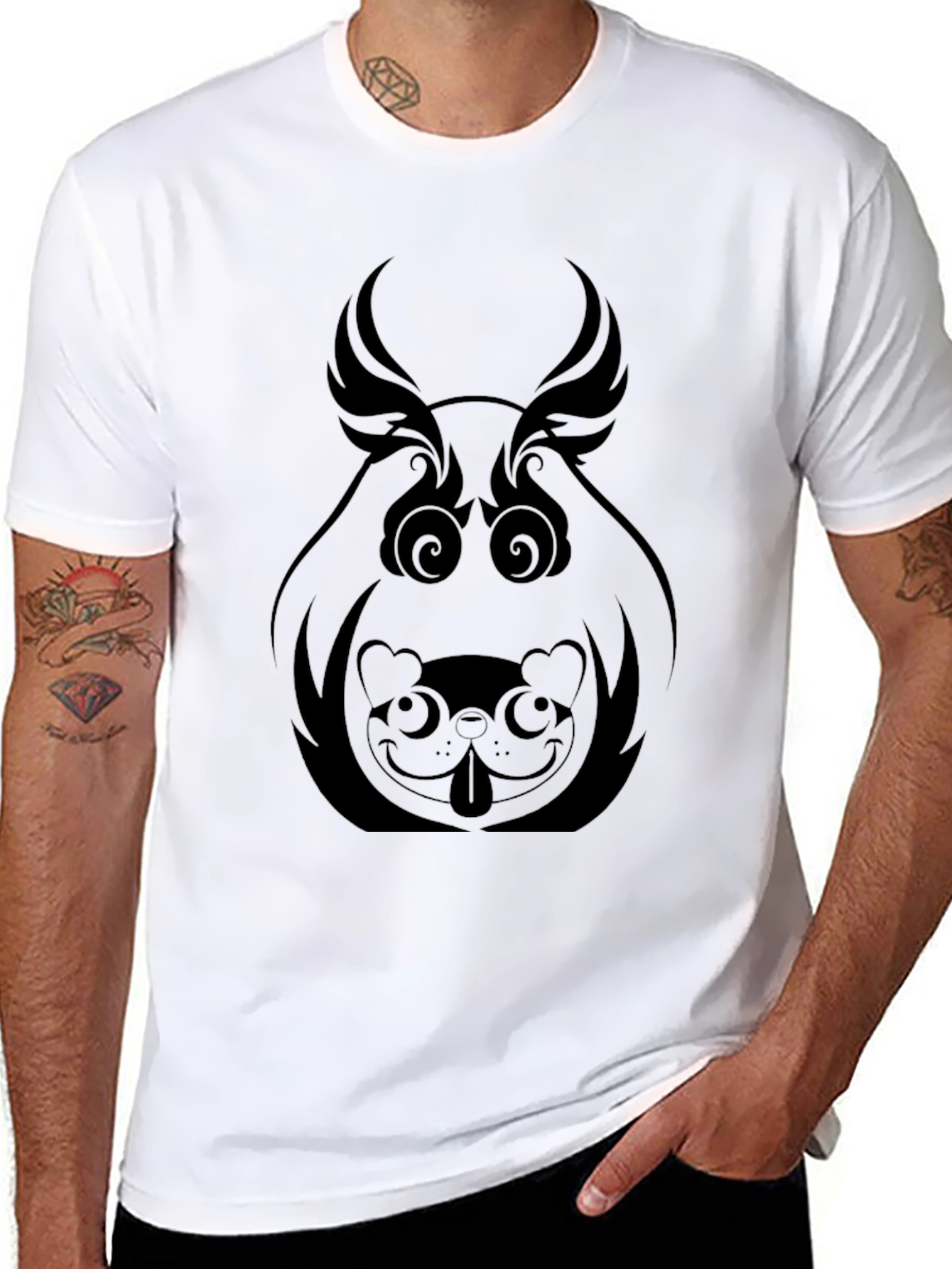 Abstract Dog Graphic Tee - Black Cotton