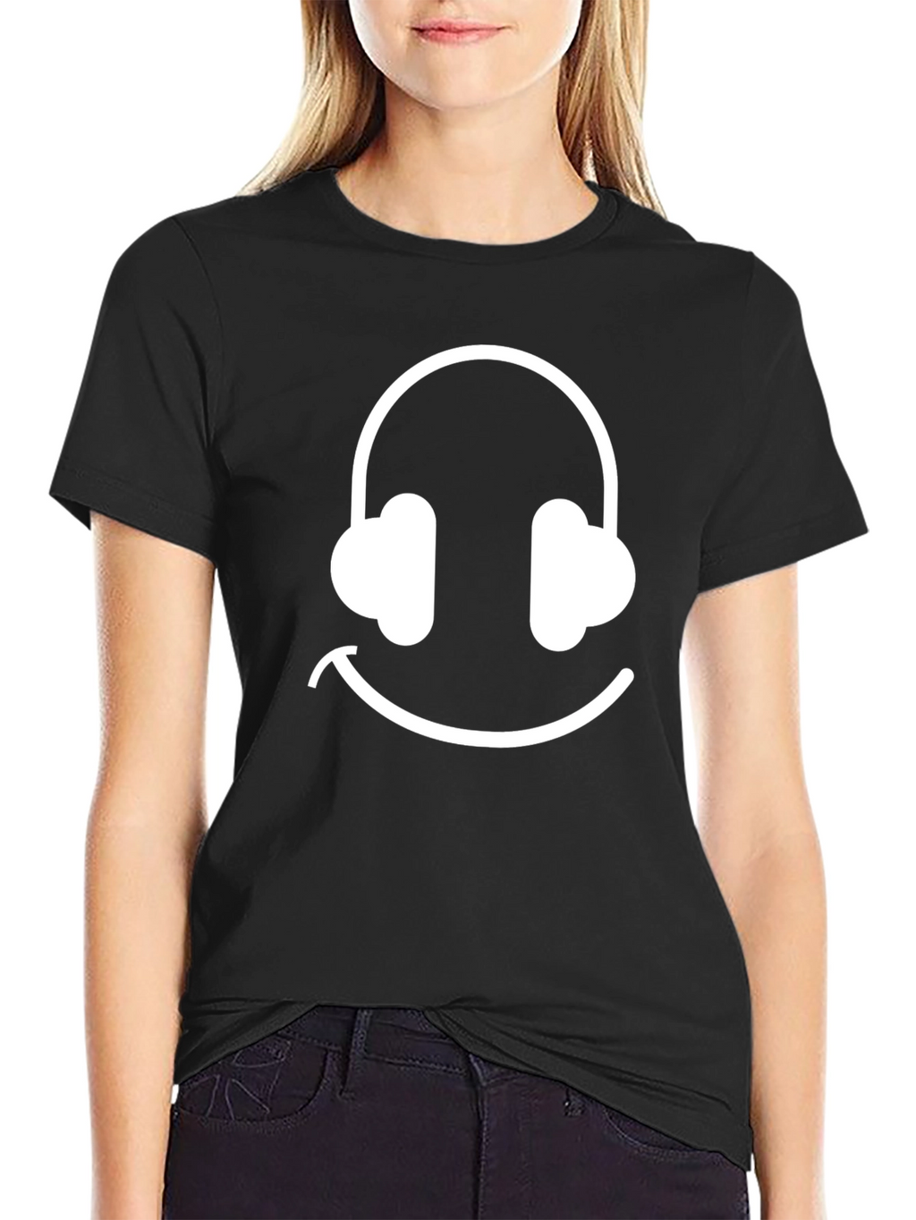 Headphone Smile Black T-Shirt
